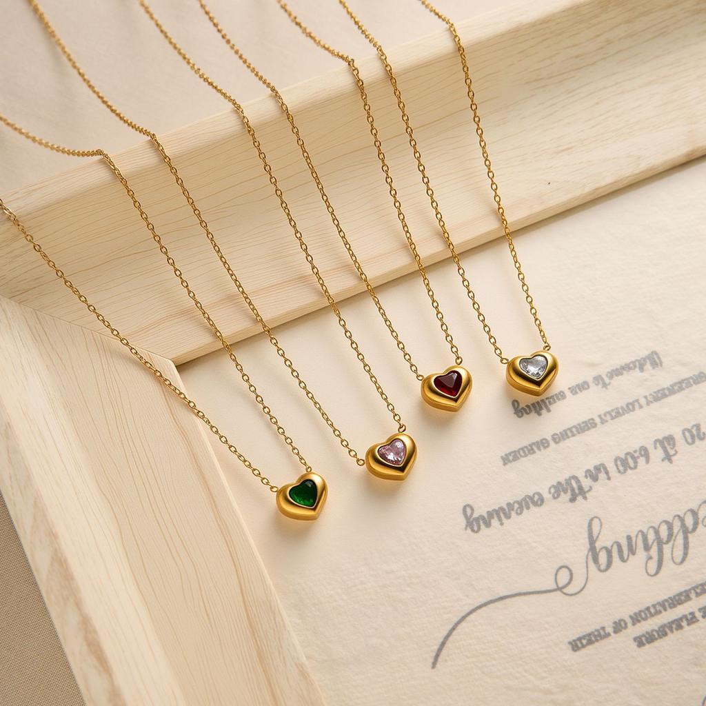 Trendy Stainless Steel Gold Color Zirconia Heart Pendant Necklaces for Women Simple Classic Chains Necklace Waterproof Zircon