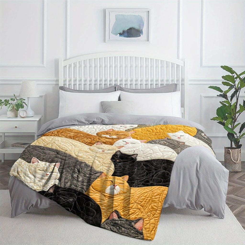 Coperta trapuntata con gatti addormentati, coperta in flanella, regalo accogliente per amanti dei gatti, decorazione per la casa, morbida e calda, biancheria da letto a tema animali domestici