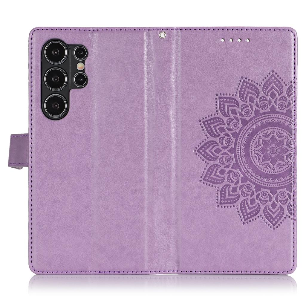 For Samsung Galaxy S24 Ultra Stand Case Textured Leather Wallet Phone Cover with Strap