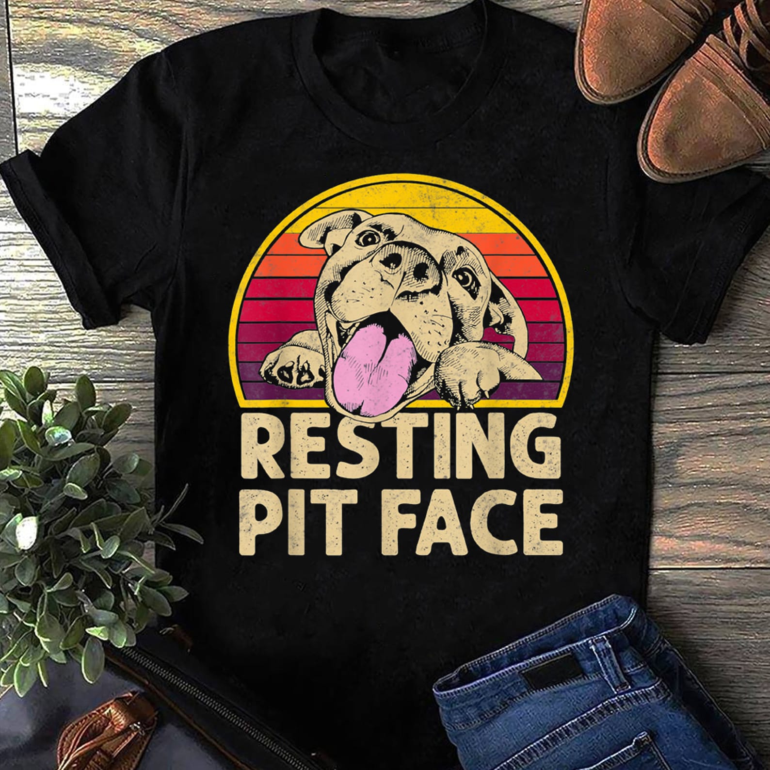 Dog Pitbull Resting Pit Face Funny gift For Pitbull Lovers T-Shirt - Gift for Dog Lovers - Funny Dog - Vintage Shirt M
