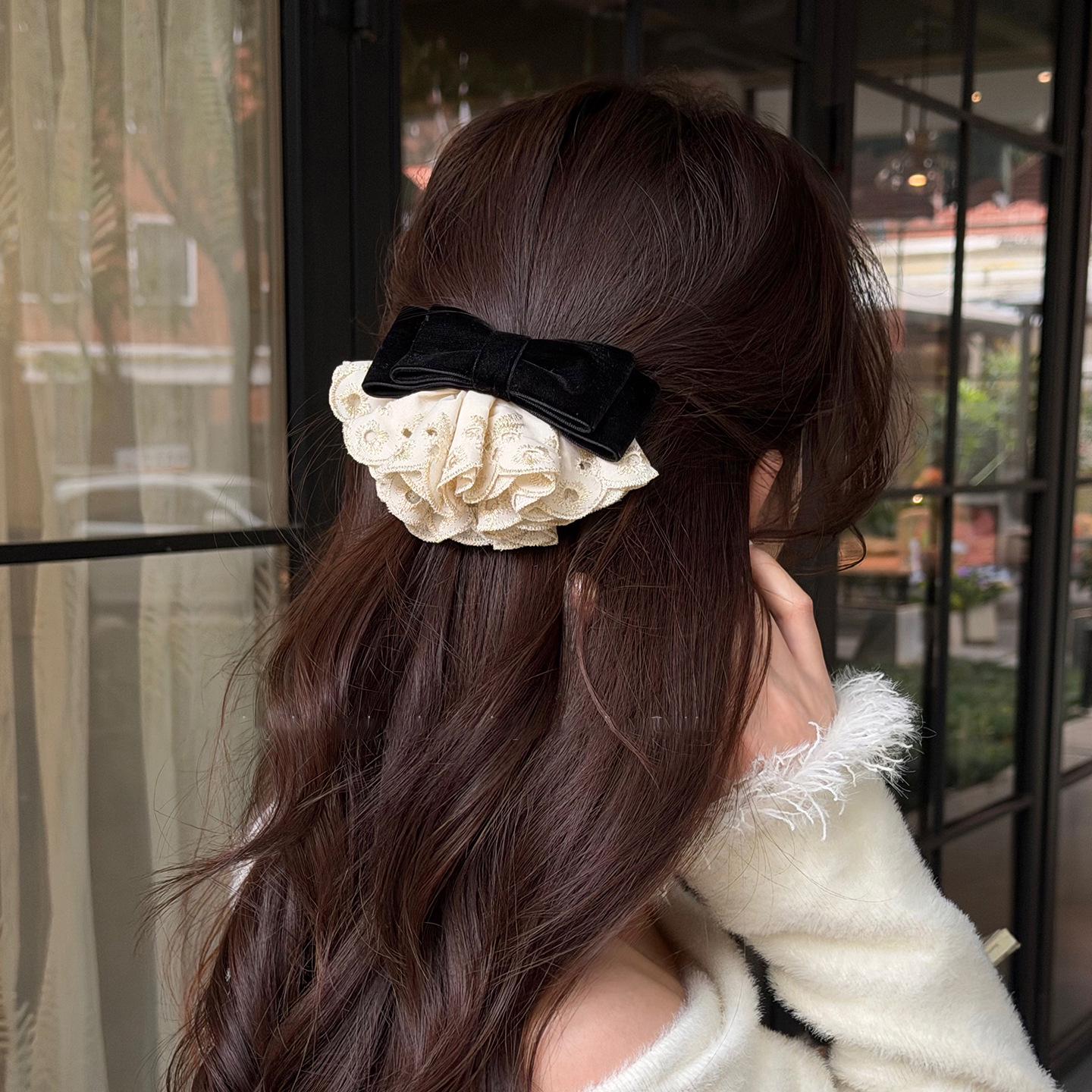 Elegant Fabric Embroidery Lace Bow Hair Clip - High-End, Exquisite Spring Clip for Women, Perfect Autumn & Winter Casual Hair Accessory