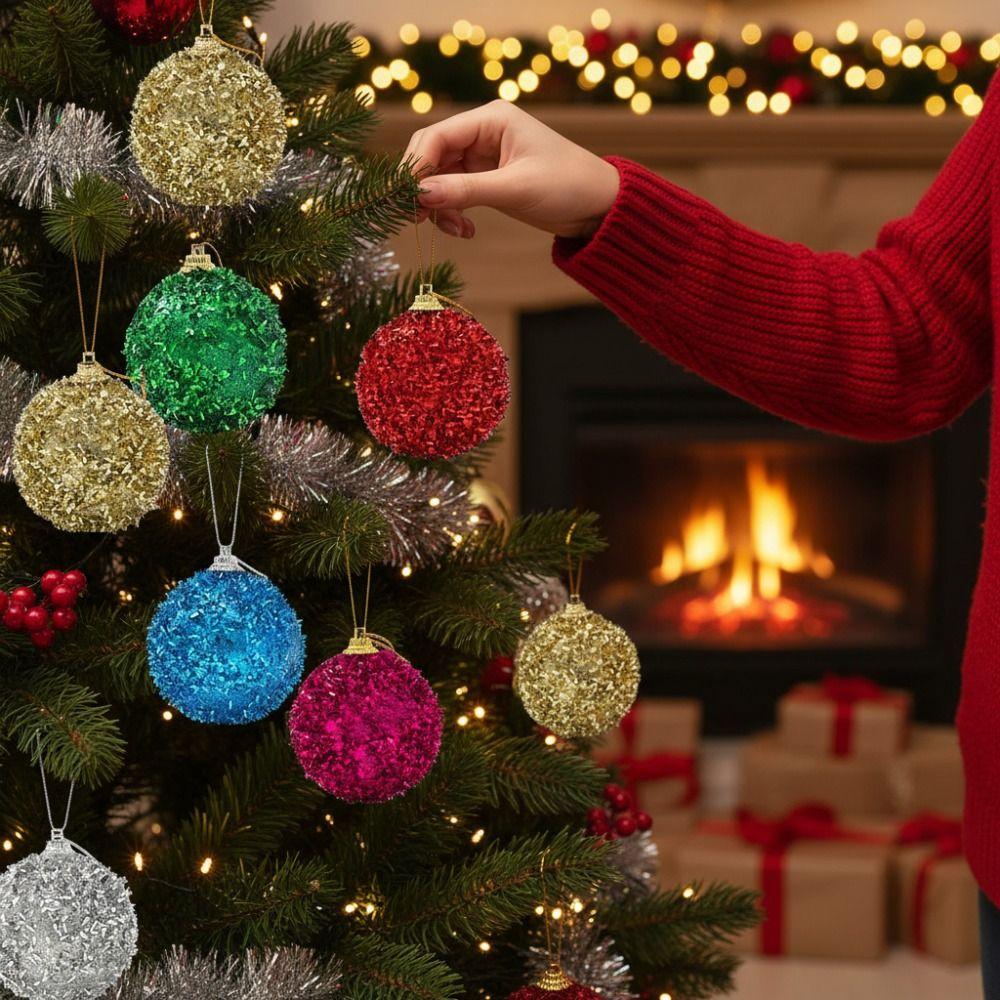 6Pcs/Set Creative Christmas Decoration Pendant Shiny Solid Color Xmas Tree Hanging Pendants Shatterproof 6cm