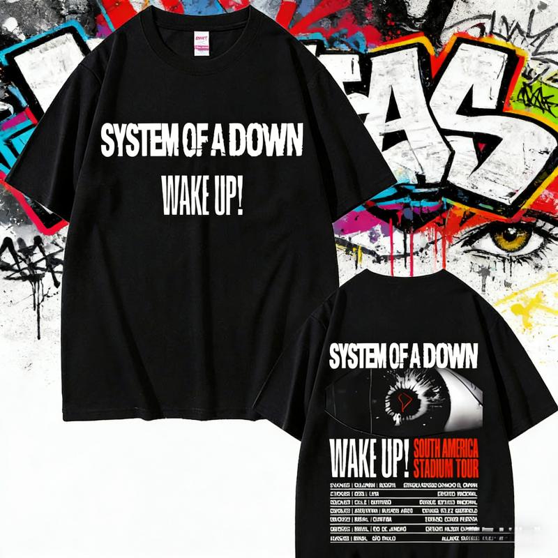 2025 Summer Rock Band System of A Down Wake Up South America Stadium Tour Alternative Metal Merch Tshirt Men Oversized T Shirts
