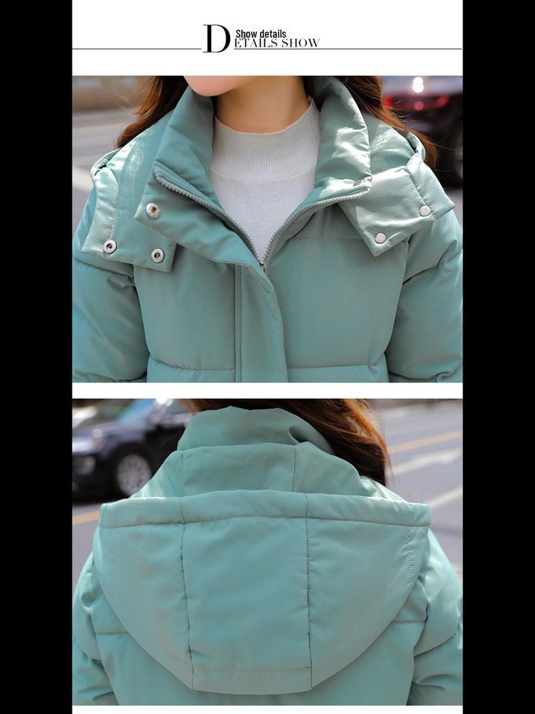 Women's 2024 Winter Korean-Style Hooded Knee-Length Slim Cotton Coat