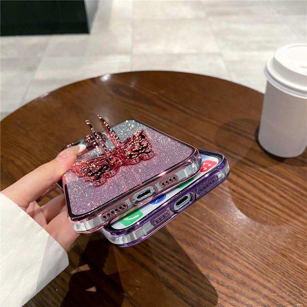 Butterfly Stand Glitter Gradient Case For Samsung A15 A55 A35 A25 A05S A54 A34 A24 A14 A04 A13 A23 A33 A53 Bracket Plating Cover