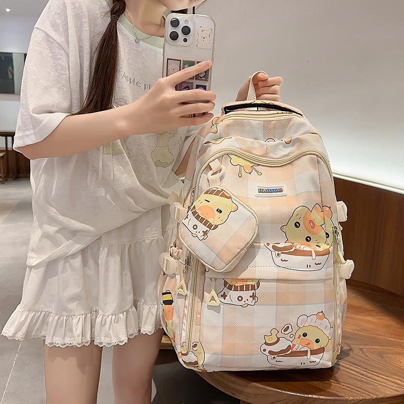Children's Schoolbag Women's Cartoon Printed Large Capacity Backpack with Coin Purse