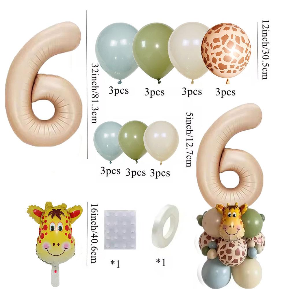 25 pièces Tour de Ballons Girafe Ballon Chiffre 32 pouces Pour Enfants Jungle Girafe Joyeux Anniversaire Décoration de Fête Cadeaux DIY Fournitures