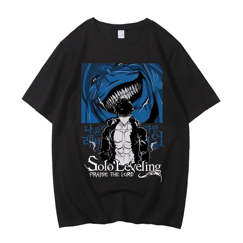 Solo Leveling T Shirt Men Sung Jinwoo Anime Graphic T Shirts High Quality Cotton Short Sleeve Tees Cartoon Streetwear Male