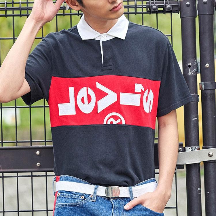 Levis Color Block Pánská pohodlná ležérní polokošile s krátkým rukávem s potiskem písmen Černá 69949-0000