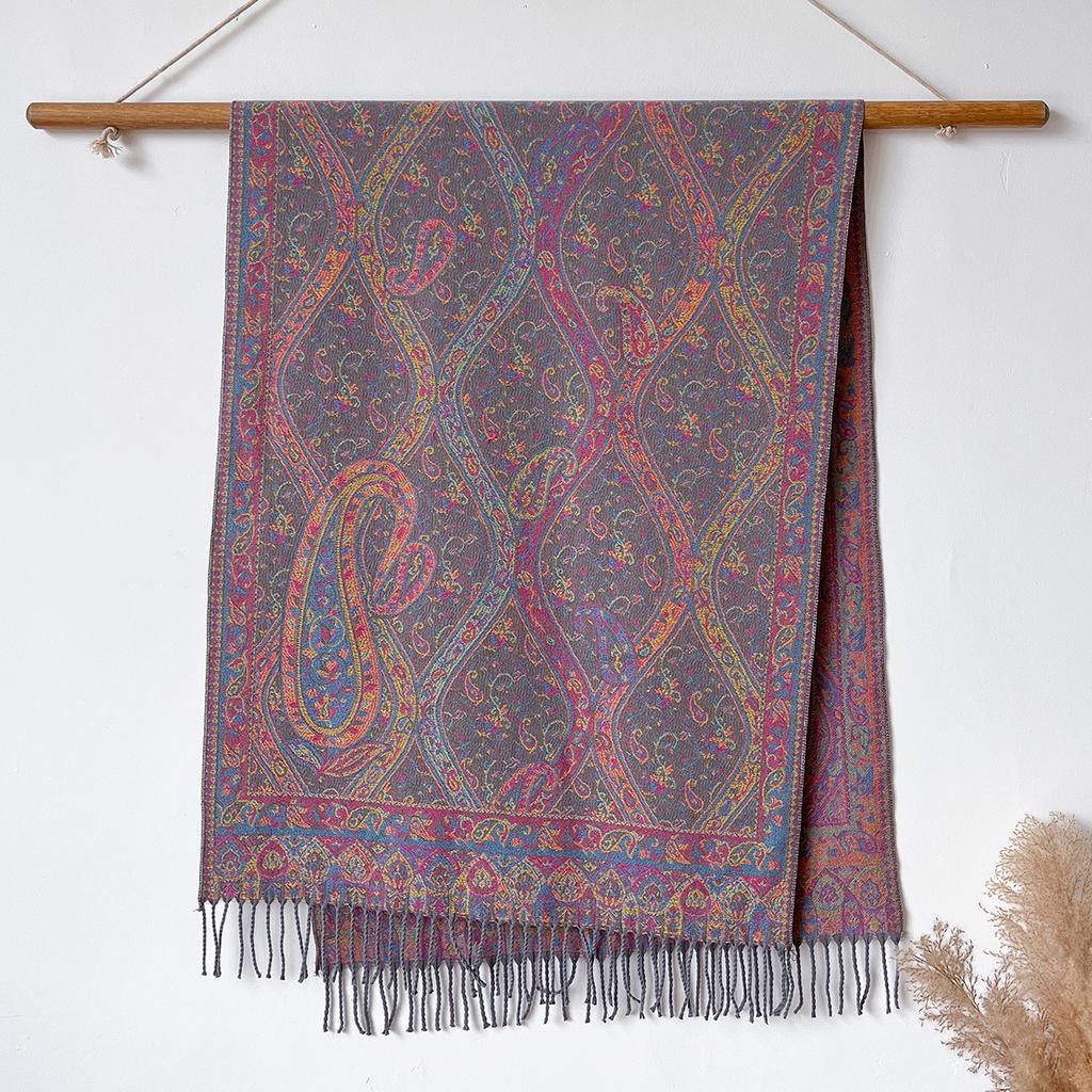 Classic Ethnic Style Popular Cashew Jacquard Fringed Long Scarf Women'S Water Ripple Imitation Cashmere Scarf Going Out Elegant Shawl