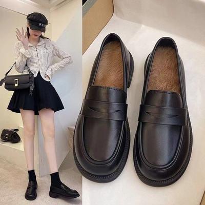 Dámské boty v britském stylu s tlustou podrážkou, nadýchané boty, zimní novinka, univerzální, měkká podrážka, měkká kůže, retro, korejská verze, pracovní mokasíny