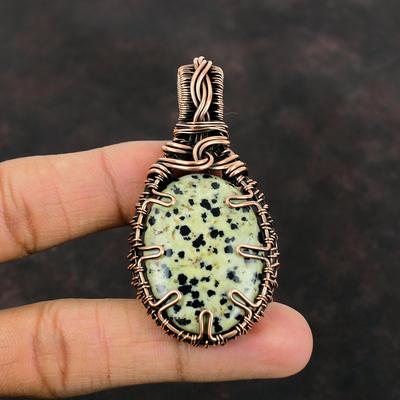 Dalmatiner Jaspis Anhänger Kupferdraht gewickelter Anhänger Original Edelsteinanhänger Kupferschmuck Handgefertigter Anhänger Draht gewickelter Schmuck Zum Geschenk