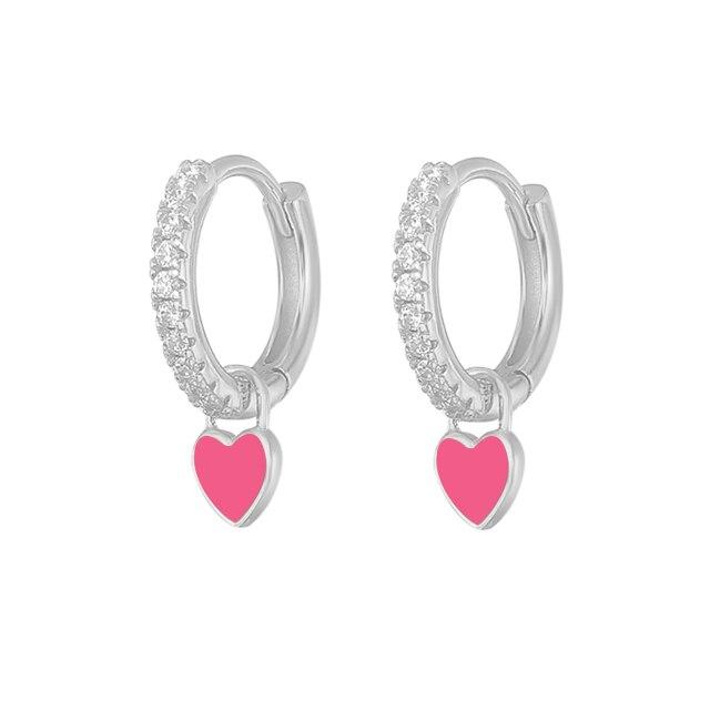 925 Silver Huggie Heart Hoop Earrings for Women Geometric Love Earring Crystals Zircon Piercing Silver Jewelry Girls