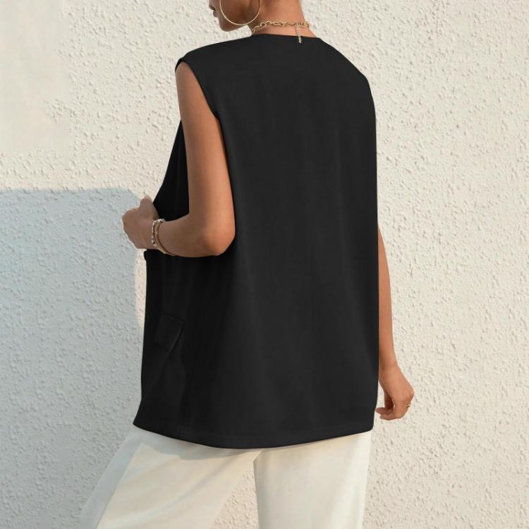 Women's Casual Summer Work Suit Vest Sleeveless V Neck Single Button Solid Color Jacket