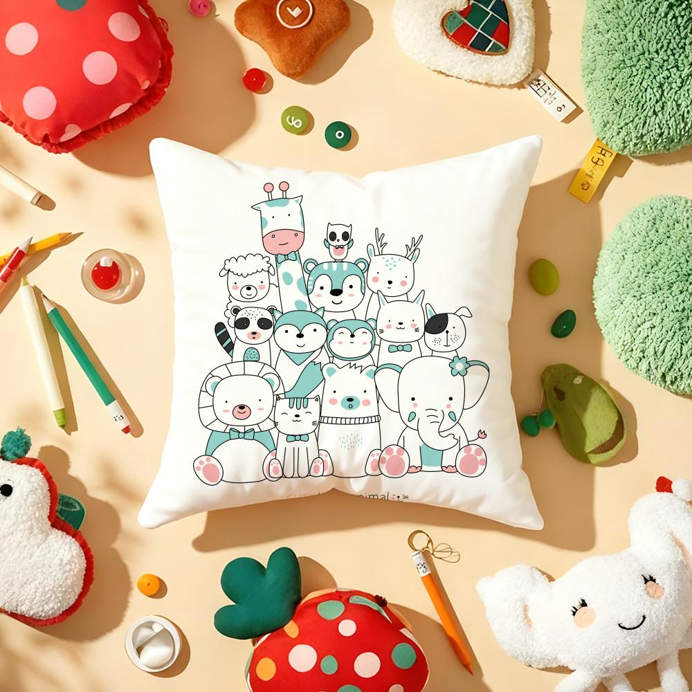 Cartoon Cute Animals Cushion Cover Plush Fabric Soft DoubleSided Printed Sofa Warm Winter Home Gift Pillow Cover