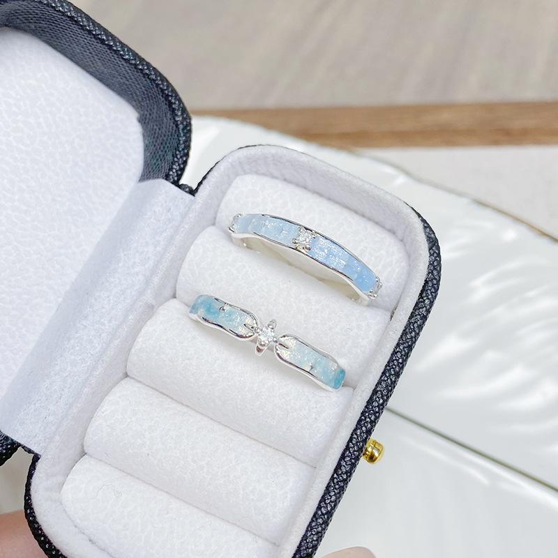 Blue Ocean Enamel Oil Dripping Starlight Open Ring Girlfriend Pair Ring Personality Light Luxury High Sense Couple Index Finger Ring
