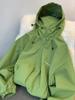 Women's Retro Green Hooded Short Jacket - Petite Spring Windbreaker Sunscreen Workwear