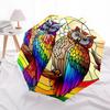 1pc Rainbow Stained Glass Owl Design Automatic Folding Umbrella - Portable 3-Fold Design with 8-Bone Iron Frame, Perfect for Outdoor Use, Festive Gift
