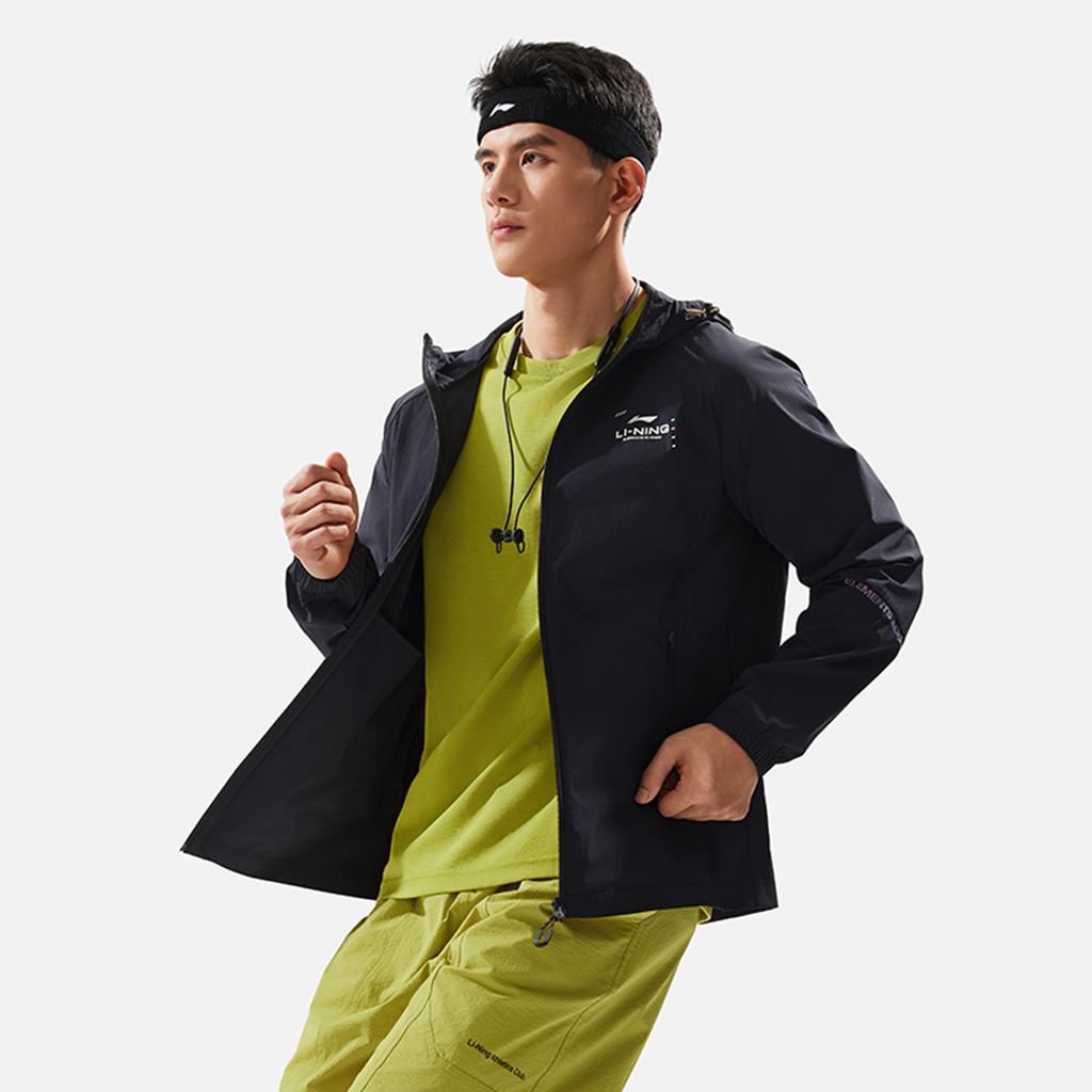 Li-Ning Fitness Series Solid Color Long Sleeve Water-Resistant Windbreaker Men Outerwear Black AFDU157-1