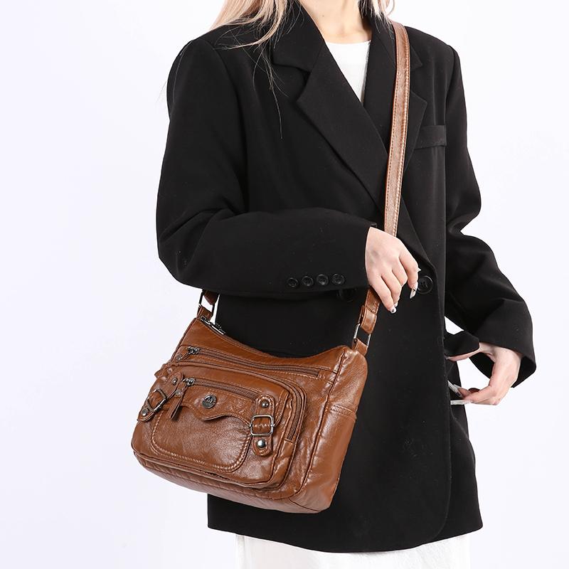 Skulderveske Stor Kapasitet Flerlags Mykt Skinn Dameveske Middelaldrende Og Eldre Morsveske