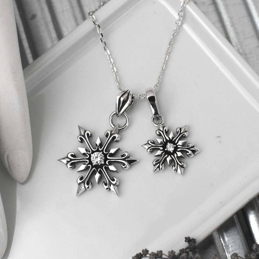 Snowflake Silver 925 Pendant Necklace with Zirconia cooldust [FUNKOUTS] FCN-007