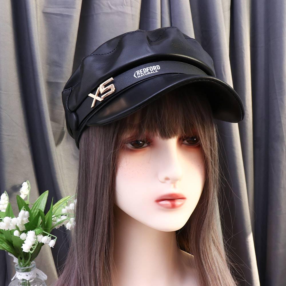 PU Leather Girl British Style Winter Women Berets Painter Cap Korean Style Octagonal Hat Navy Hat