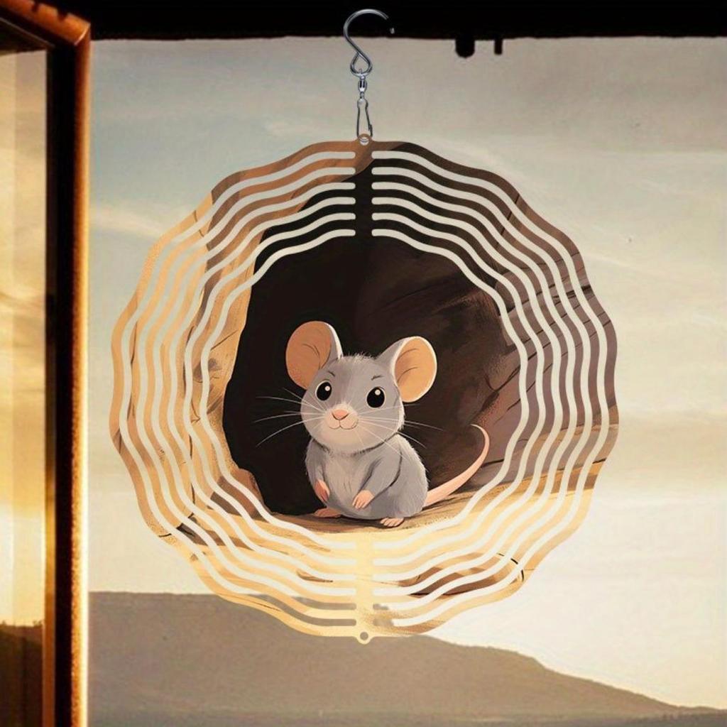 2D Owl Wind Chime with Rotating Hook Sketch Art Design for Outdoor Garden Yard Decor Thanksgiving Christmas Holiday Decoration