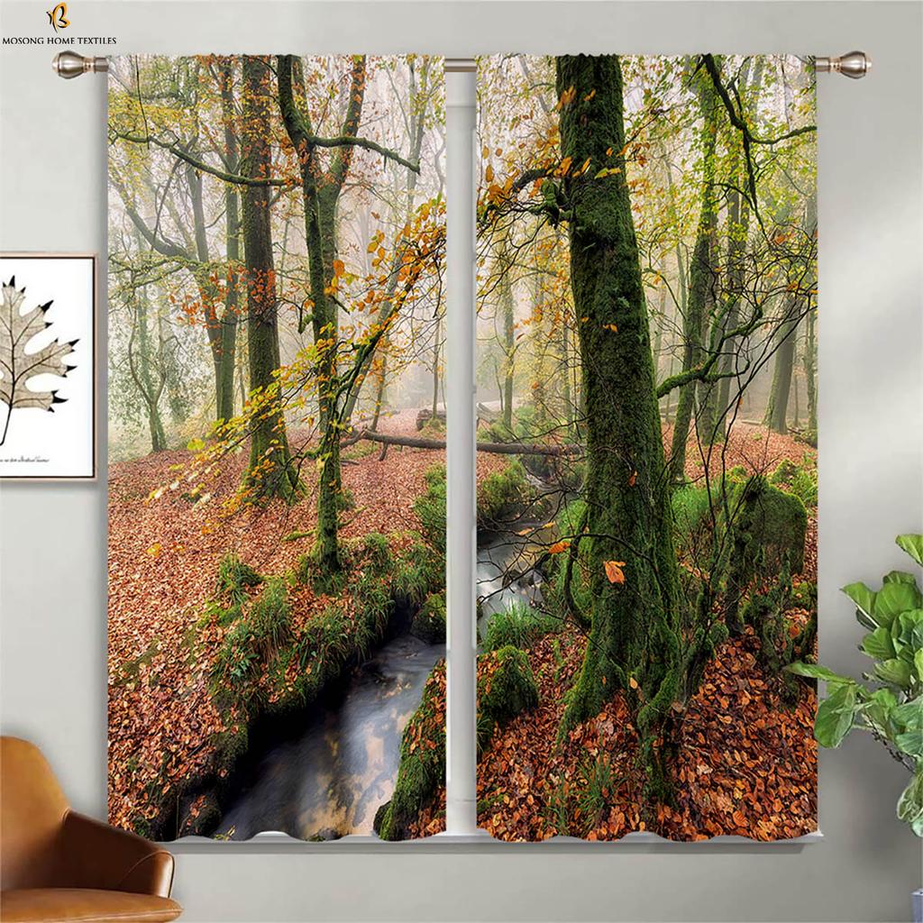 Tenda Scenografica Forest Mist Stampa 3D Tasca per Bastone Camera da Letto Soggiorno Cucina Decorazione Finestra Tenda Facile da Lavare e Curare