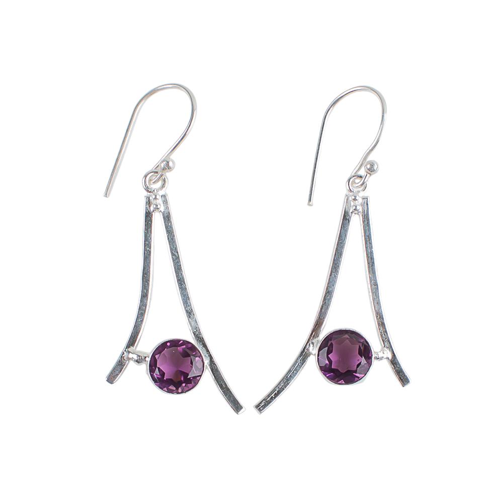 Amethyst Gemstone 925 Sterling Silver Jewelry Handmade Earrings 1.45" For Gift EE-66-7