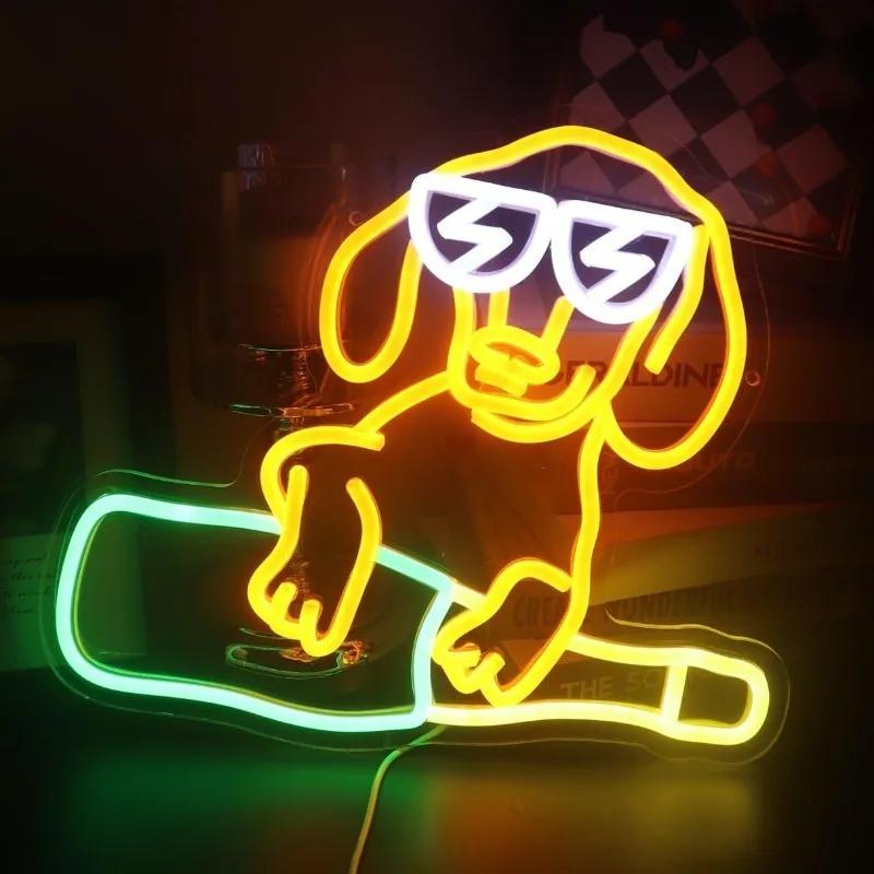 Fashion Skateboard Dog Neon Lights Dimmable Wall Decor LED Bedroom Living Room Pet Shop Bar Party Birthday Wedding Gift