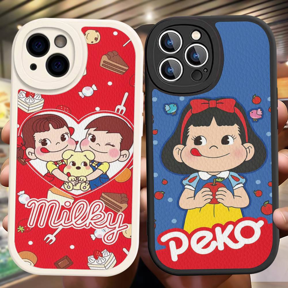 Fujiya Milky Peko Chan Phone Case For IPhone 16 15 14 13 Pro Max 11 12 Plus Leather Silicone Cover