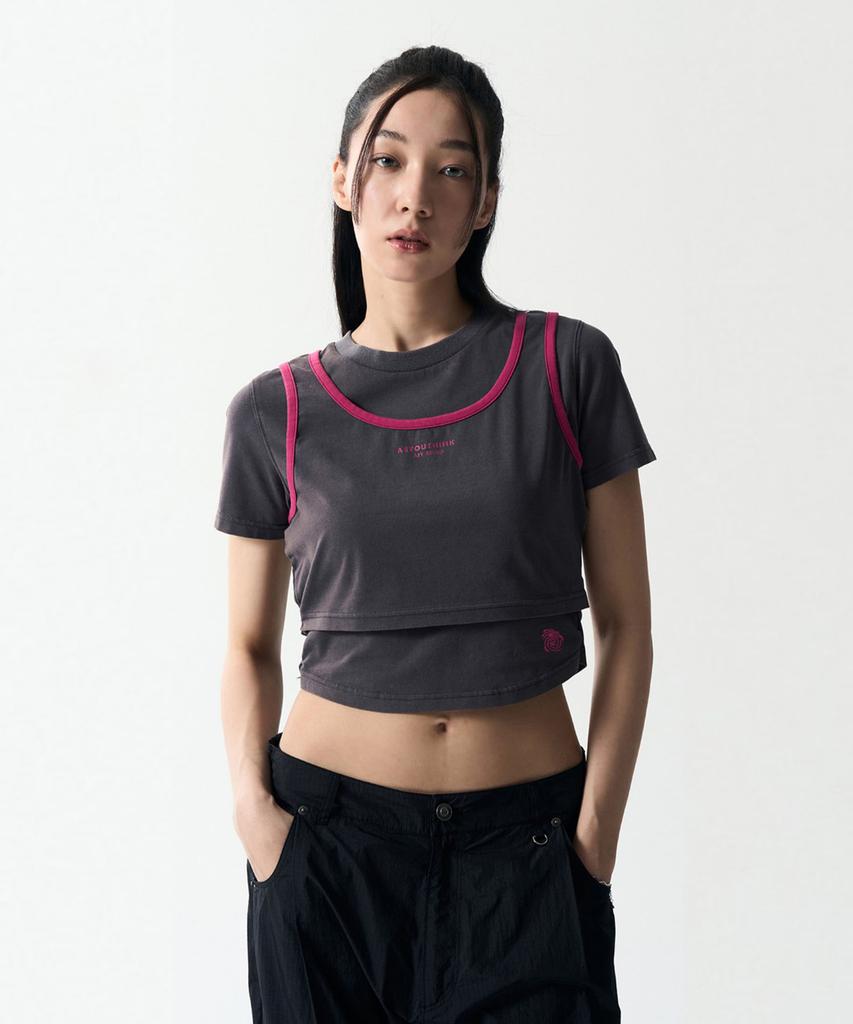Aejyuttingkeumamaindeu Dual Layered Setup Crop Top_Charcoal
