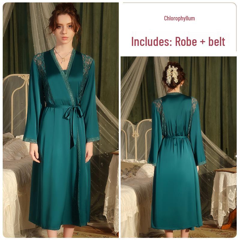 Guiruo Lace-Trimmed Deep V Nightdress Set with Chest Pads