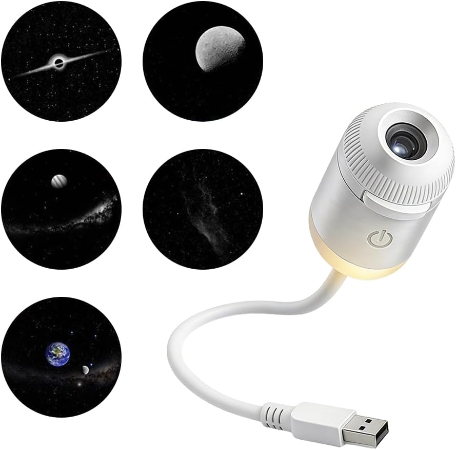 USB Star Projector Night Light with Adjustable Projection Angle and Multiple Galaxy Patterns for Bedroom Decoration and Ambient Lighting