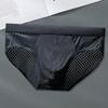 Men Briefs Mid-rise Elastic Waist Mesh Stitching Ice Silk Panties Breathable Solid Color U-Convex Underwear Daily Wear