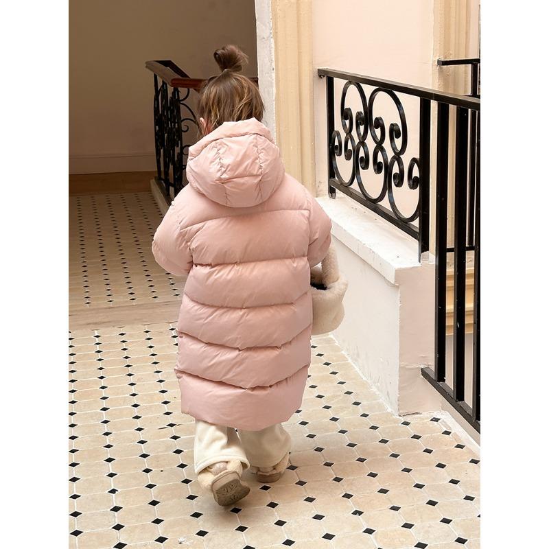 Kids Casual Korean Style Loose Thick Mid Length Hooded Warm White Duck Down Jacket