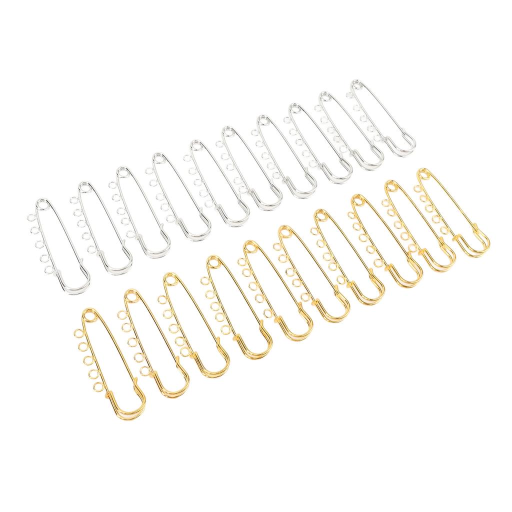 20PCS Brooch Safety Pins Metal Heavy Duty Safety Pins with 5 Holes for Jewelry Making Clothes Blankets Sewing Gold