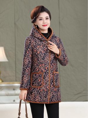 Women's Mid-Length Winter Coat with Thick Velvet Lining for Middle-Aged and Elderly