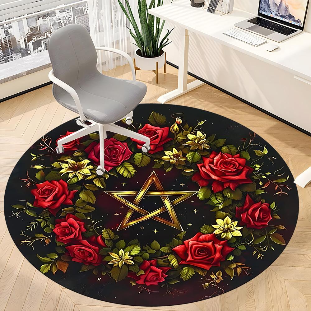 1pc Floral Star Decoration Chair Carpet for Office, Soft Comfortable Mat For Office, Living Room, Bedroom, Machine Washable Carpet yy251112044