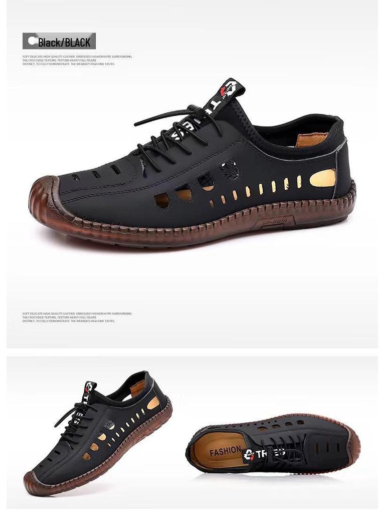 Men's Summer Cowhide Leather Breathable Casual Shoes with Non-slip Soft Sole