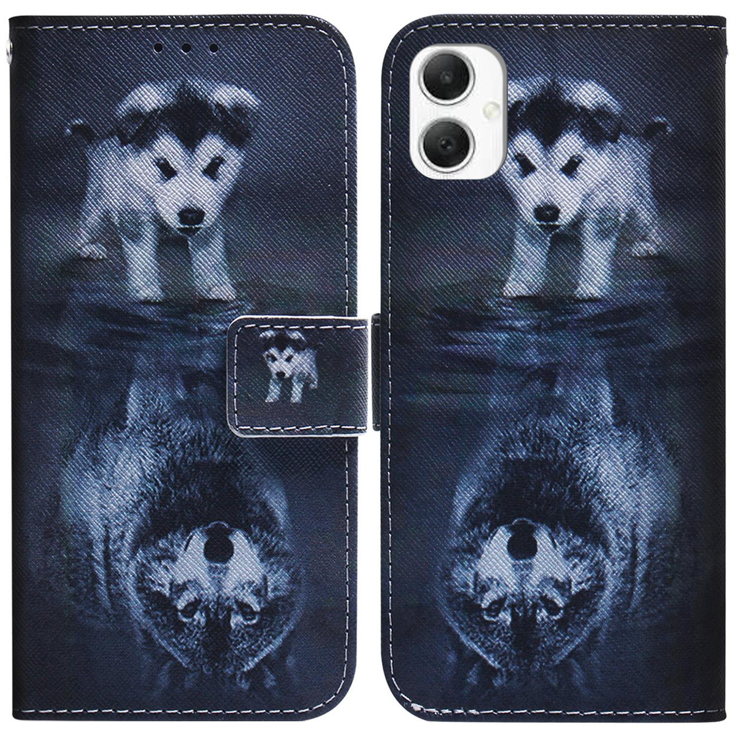 

For Samsung Galaxy A06 4G Wallet Case Pattern Print Leather Phone Cover Dog and Wolf