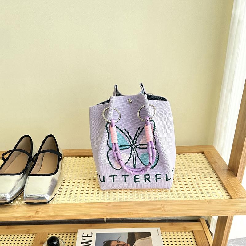 Butterfly Knitted Bucket Bag Women's Fashion Handbag Versatile Knitted Wrist Bag Shopping Handbag Cute Handbag