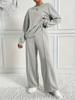Damen Hellbraunes Relaxed Fit Rundhals Langarm Oberteil und Weitbein Hose Lounge Set