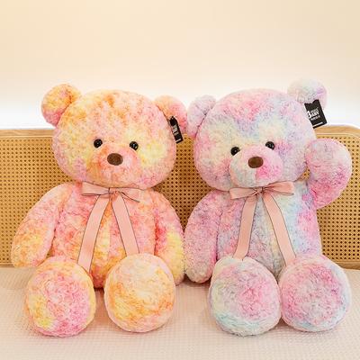 Ribbon Colorful Bear Plush Toys To Give To Girlfriend Chinese Valentine's Day Gift for Girls' Bedside Big Bear Pillow Ring Gift