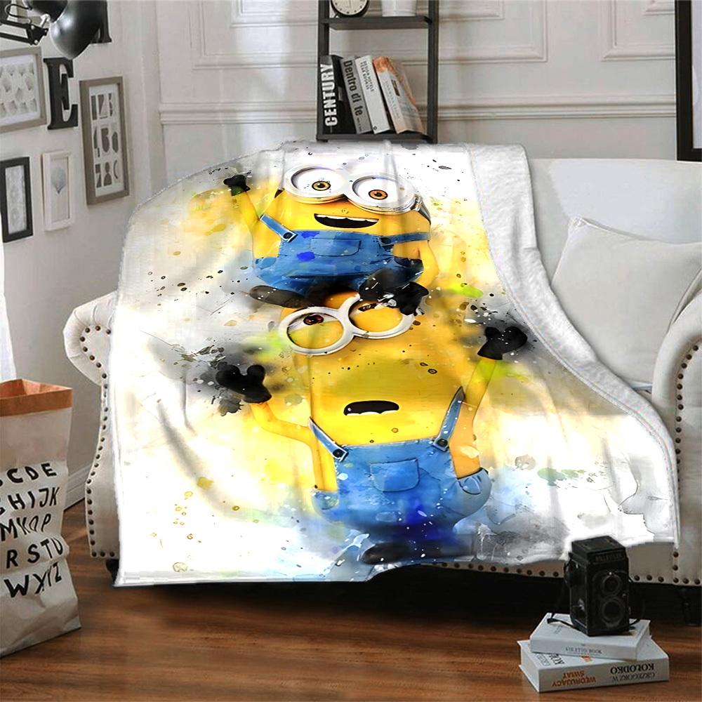 1pc Minions Friendship Flannel Throw Blanket HD Printed Lightweight Soft Warm All Season Blanket for Sofa, Bed, Travel, Camping Machine Washable