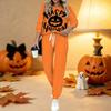 Damski dwuczęściowy strój z nadrukiem na Halloween, Top z długim rękawem i okrągłym dekoltem oraz spodnie dresowe z ściągaczem, Casualowy dres na wiosnę i jesień