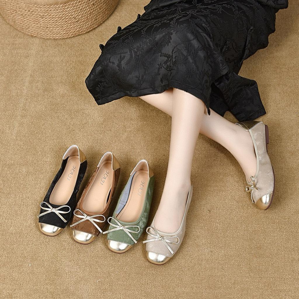 Flat shoes women's bow color matching light mouth small single shoes soft sole soft surface ballet shoes
