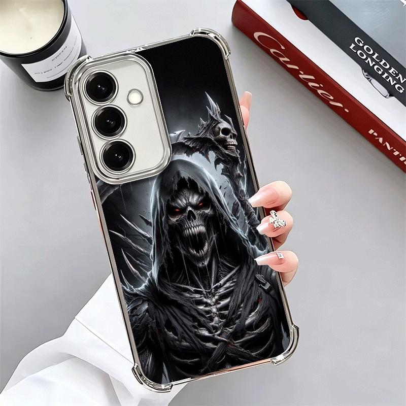 Death Grim Reaper Skull Scythe Plating Phone Case For Samsung A17 A07 A37 A57 A16 A56 A15 A55 A14 A54 A13 A53 A26 A36 A25 A35 A2