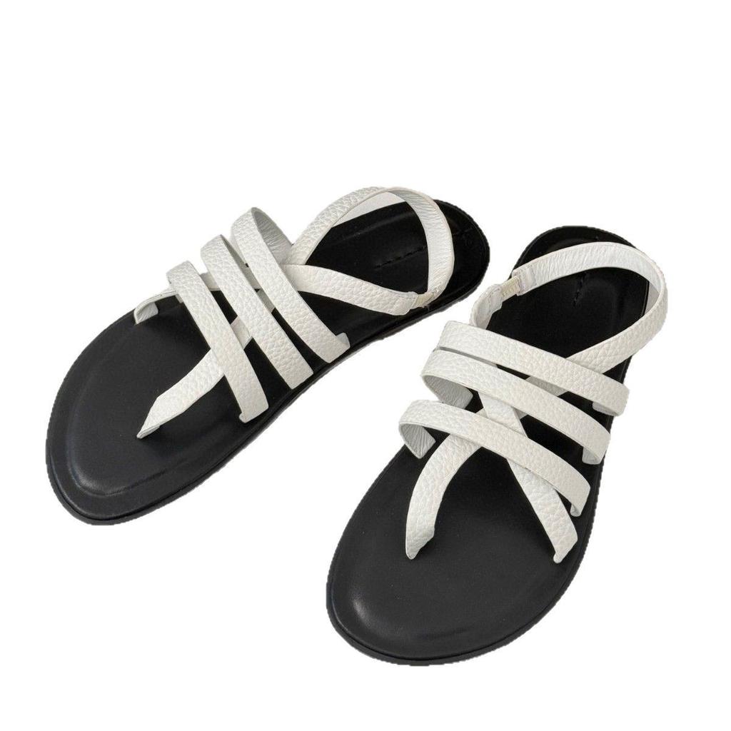 Sheepskin temperament hand-woven sandals 2025 new holiday style French flat Roman sandals casual cool slippers