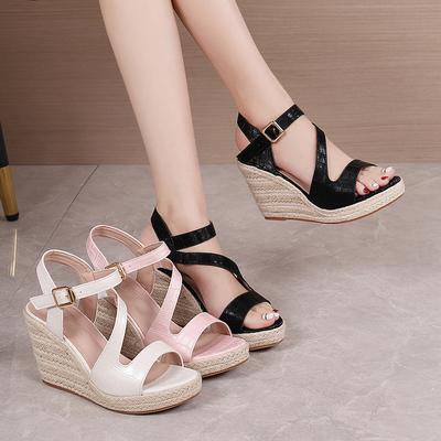 Summer Shoes Women Party Shoes Modern Platform Wedges Sandals Brand Ladies High Heels Sandals Black Pink Big Size 42